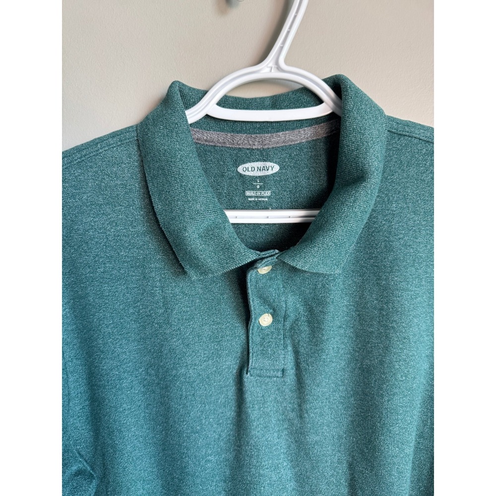 Old Navy Mens Green Heathered Core Polo L Casual Classic Preppy Stretch - Picture 3 of 11